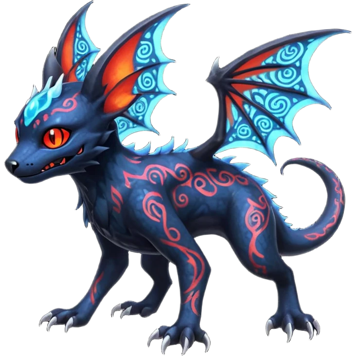 Shiny Fiery Dark Ugly Evil Realistic Glowing Eldritch Horror Cool Edgy Badass Emo Demonic Batty Dusky Ethereal Punky Aural Bioluminescent Hideous Canine-Litten-Amaura-Salandit-Noibat-Flareon-Fakémon-fusion (full body) with intricate pattern markings emoji