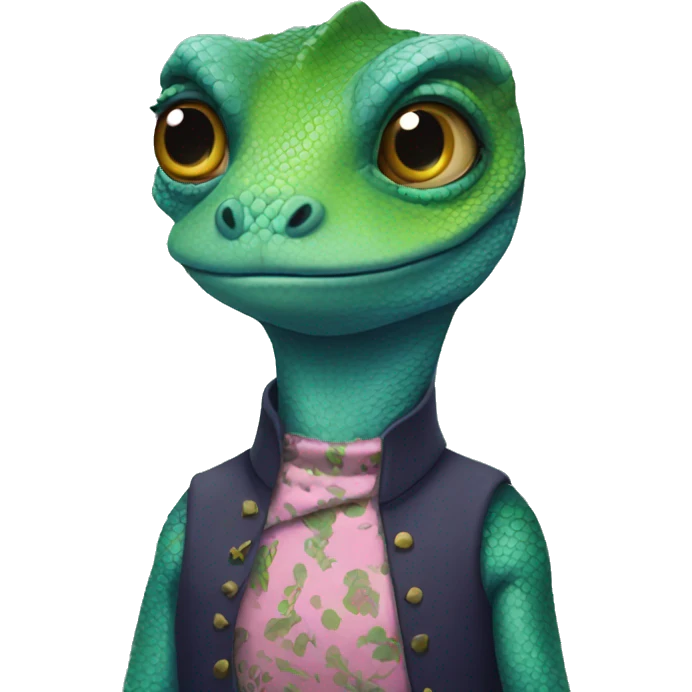 Lizard with makeup and dress emoji