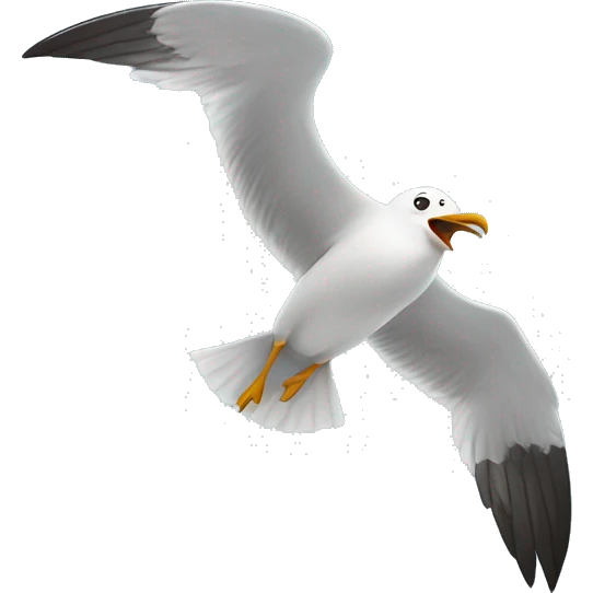 an emoji of a seagull screaming loudly while flying above the sea, simplified drawing emoji style emoji
