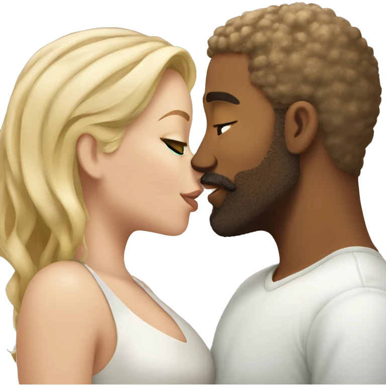 Man light brown skin beard kissing kiss woman white skin green eyes blonde hair emoji