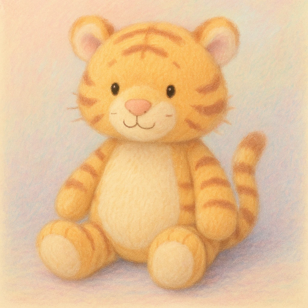 Pastel illustration of a tiger jellycat stuffed plushie  emoji