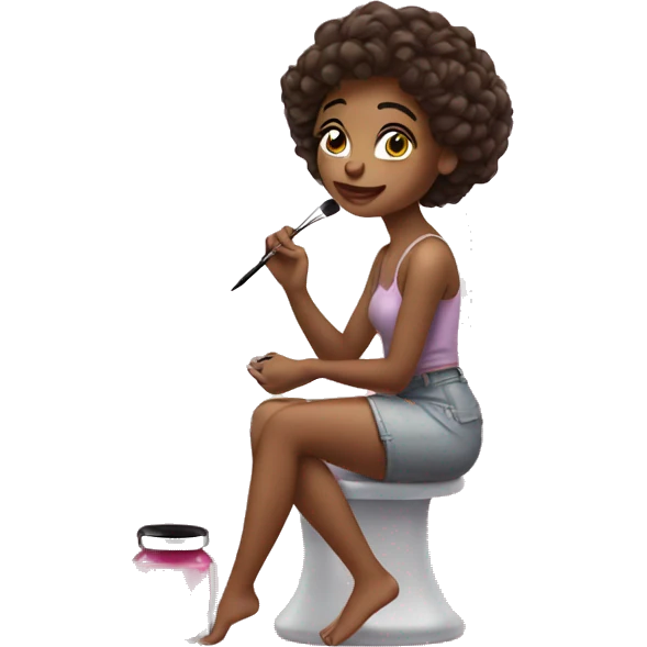 girl sitting and doing her makeup on vanity  emoji