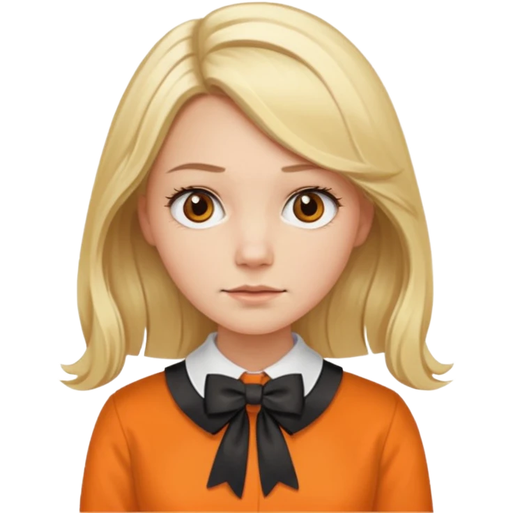 long blond hair not smiling woman with orange blouse bow collar emoji