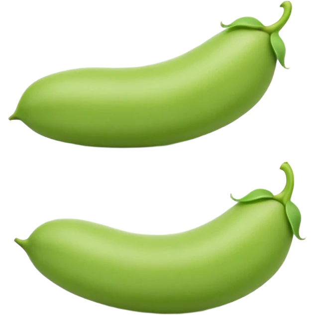 fresh fava beans, two or three, bright green, out of pod, soft curved shape, smooth matte, plump, tender, size and contour variation, optional open pod, no bowl or plate, no faces, clean 3D, soft shadows, transparent background, emoji scale emoji