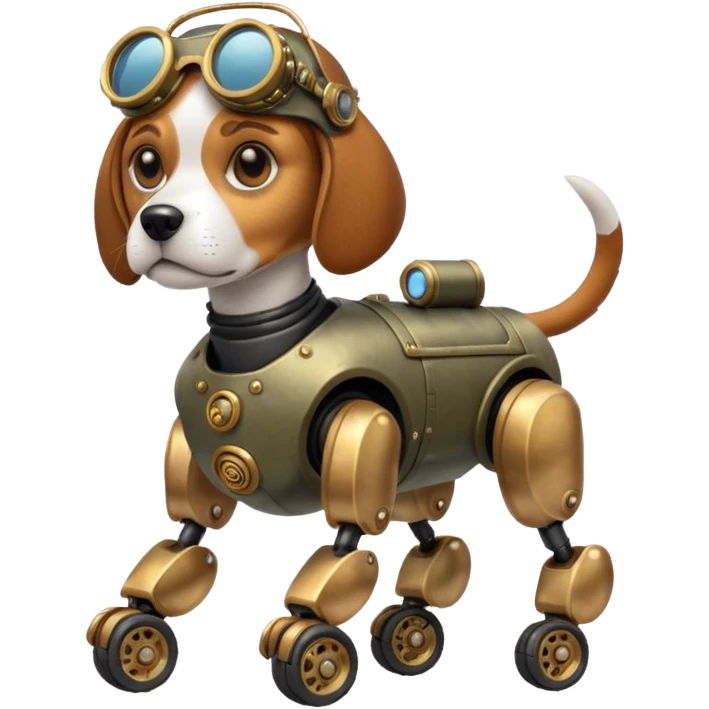 Stylish steampunk Military Robot beagle dog with off-road wheels  emoji