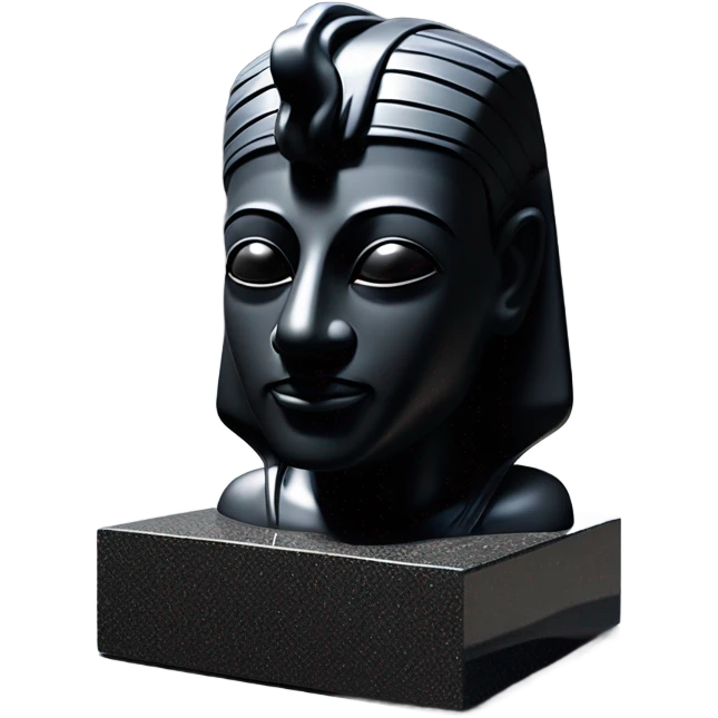 Osiris obsidian statue on granite 30 ton brick, massive size, sunlight behind, sunset colors, reflections on black stone polished clean perfect, photography angles emoji