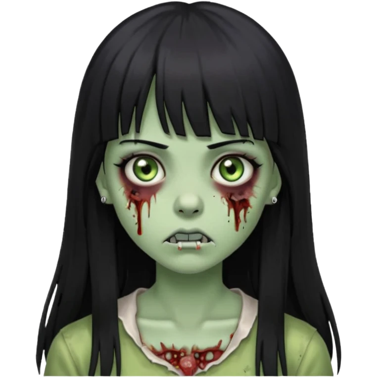 Zumbi girl pretty and Long, straight black hair with bangs, With a nose piercing emoji