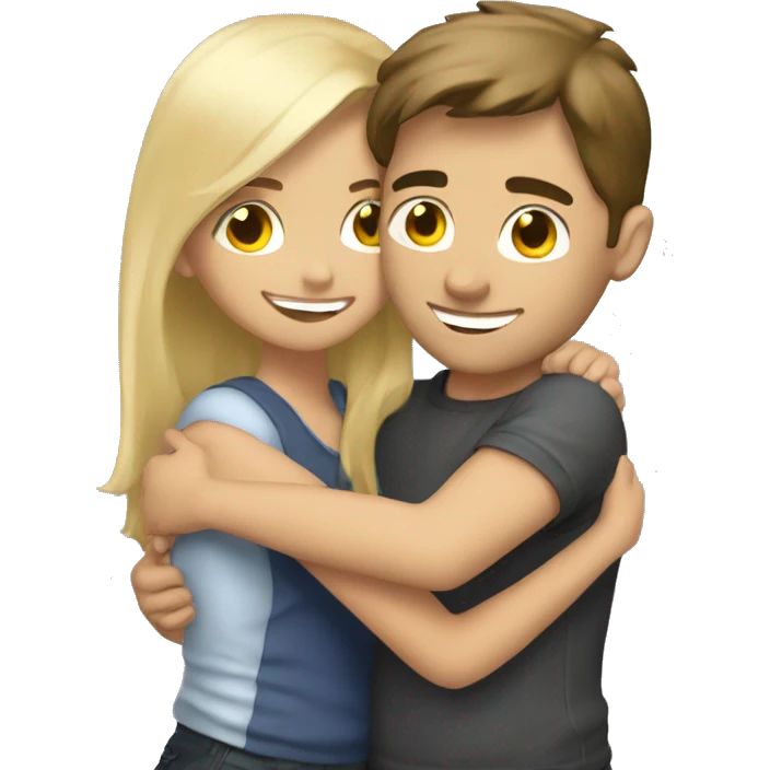 Hugs brunette girl and blonde boy  emoji