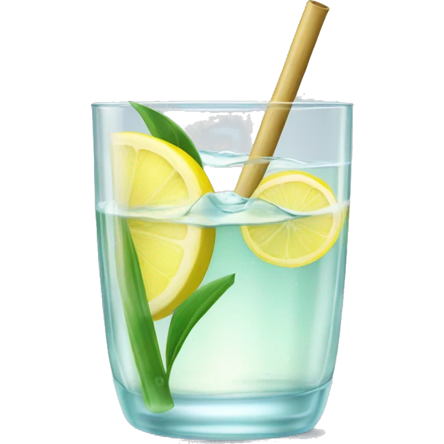 clear water with lemon in glass with bamboo lid and straw emoji