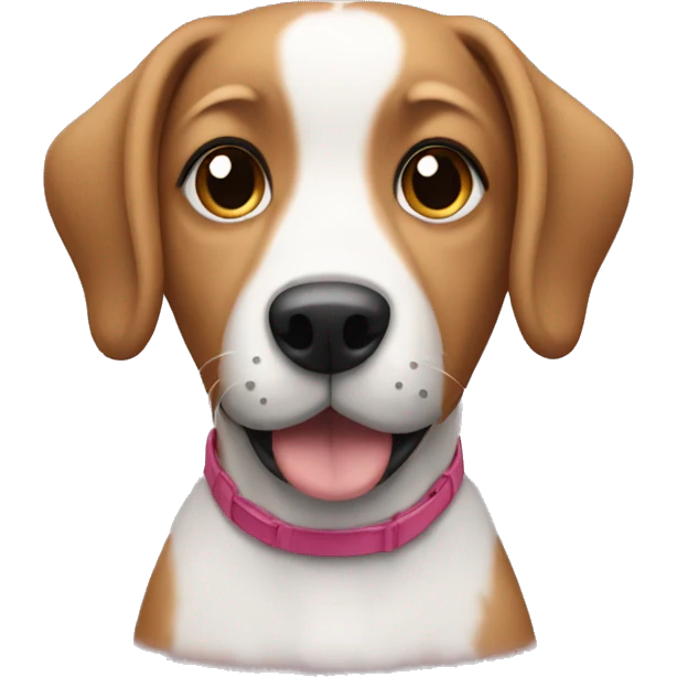 Dog wearing a Jodie emoji