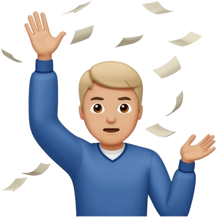 A man throwing papers in the air, frust emoji