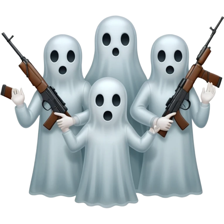 Fantasmas con un fusil y haciendo está señas con la mano 🤙 emoji