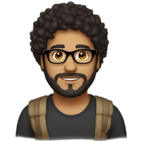 Egyptian men + 23 years old + medium curly hair + light beard + brown eyes + chubby + wayfarer black glasses emoji