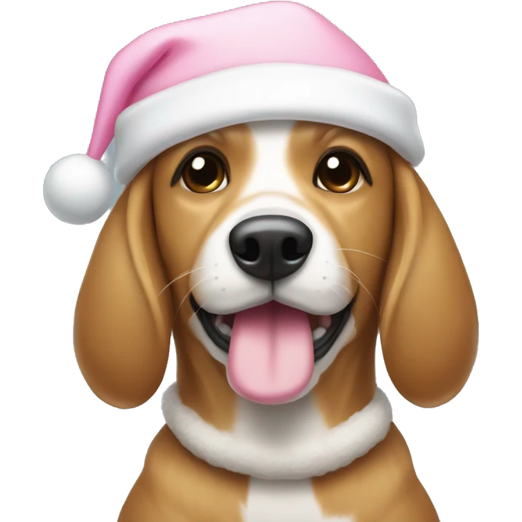 Dog with light pink Christmas hat and white bone in mouth emoji