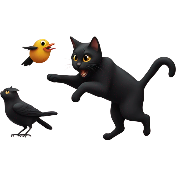 Black cats chasing a bird emoji