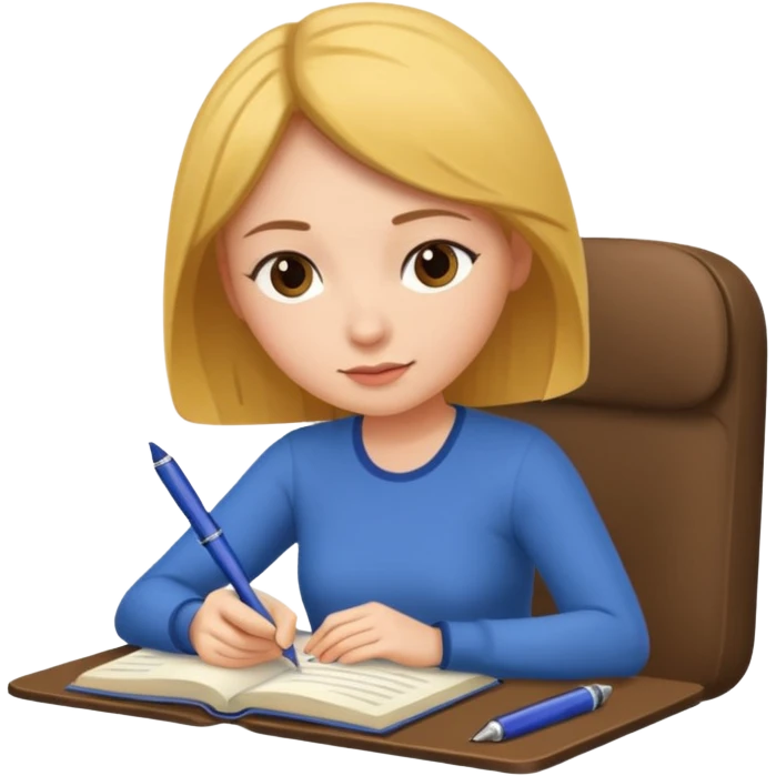 woman sitting and journaling with pen in hand emoji