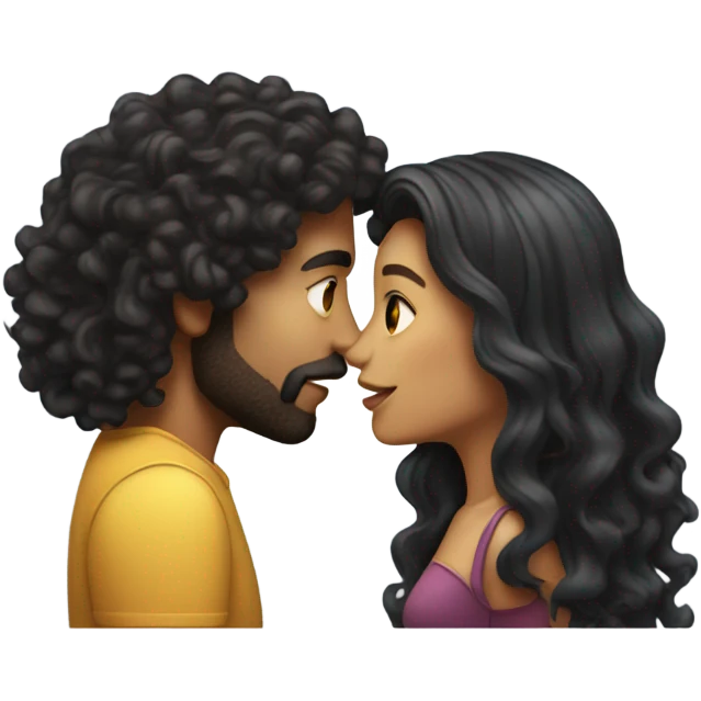  Man with long curly hair kissing  woman with long dark hair emoji