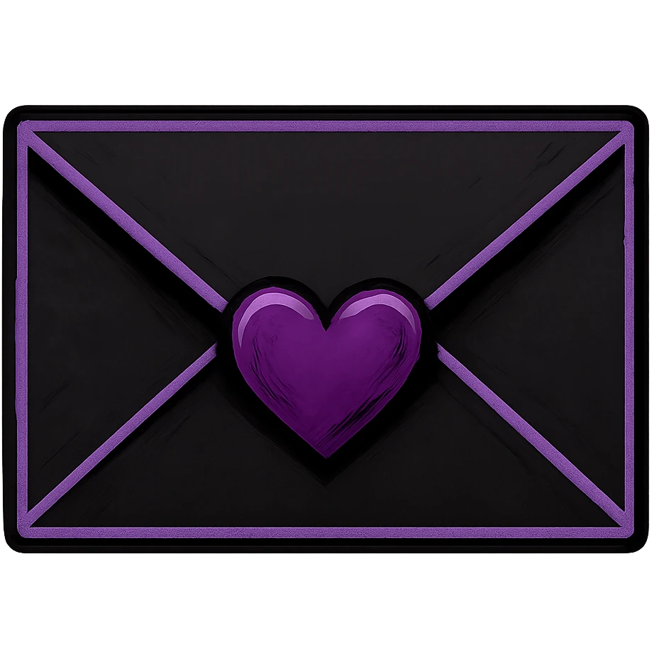 emo envelope with a heart seal, black and purple, no background emoji