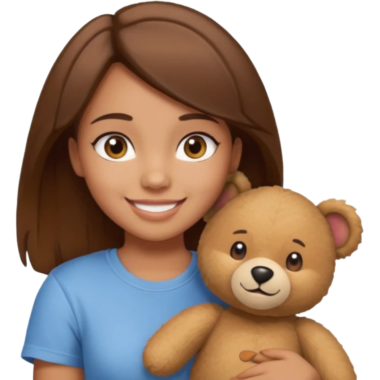 A Girl with Brown hair and Brown eyes with a t-shirt of a Teddy bear emoji