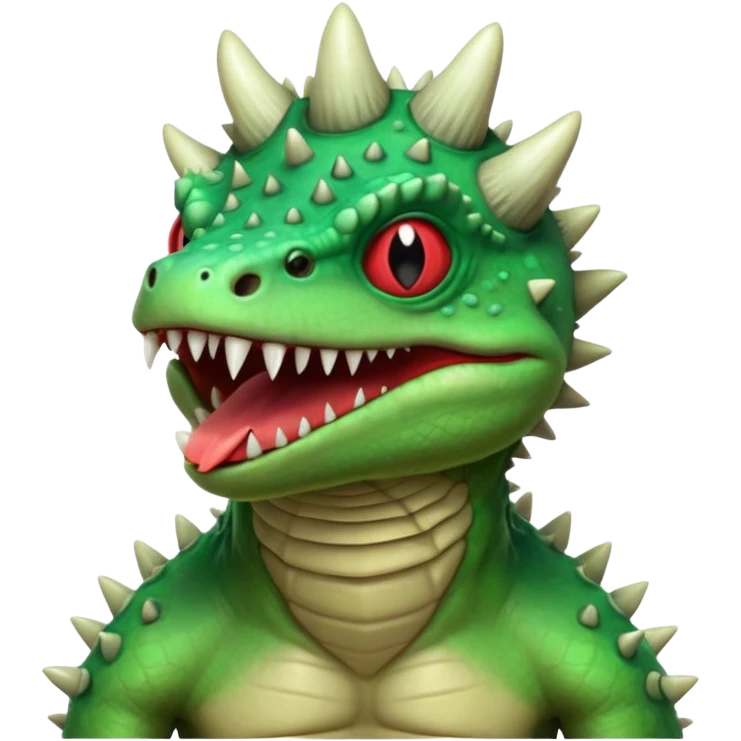 poisonous mushroom reptile monster portrait, head and shoulders only, lizard-like face, spiky mushroom growths, toxic green glow, creepy tongue, fantasy animal vibe, 3D cartoon, mobile game icon style, clean background, no text, no watermark

 emoji