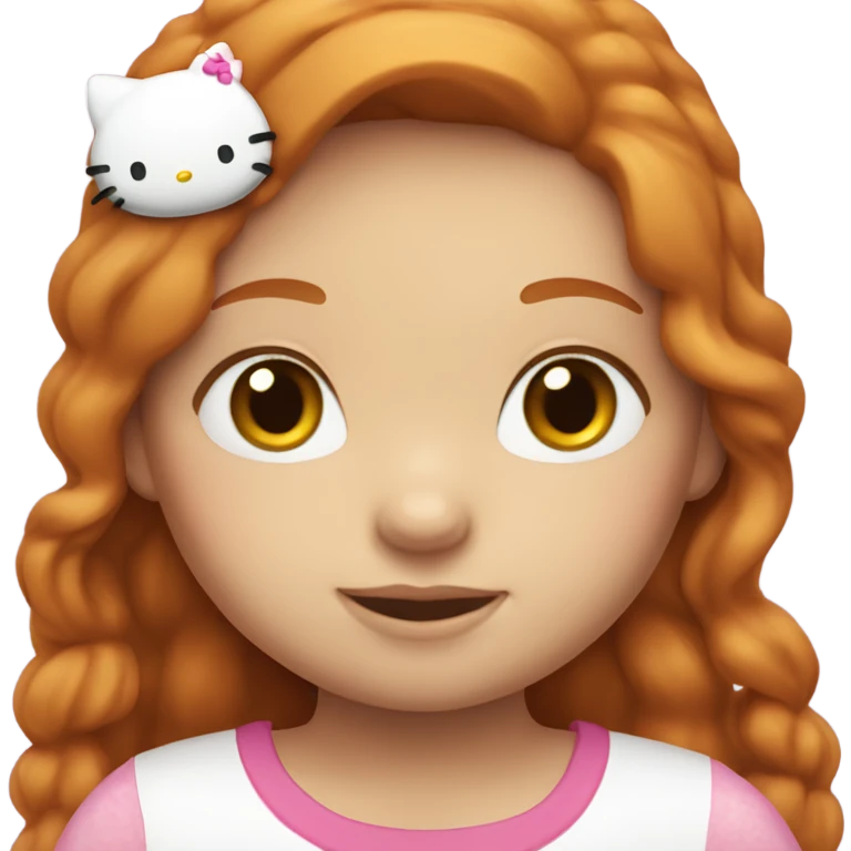 Ginger girl with long hair and brown eyes, a hello kitty shirt emoji