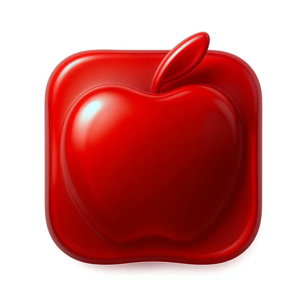 realistic shiny red apple icon in skeuomorphism style with subtle shadows and highlights emoji