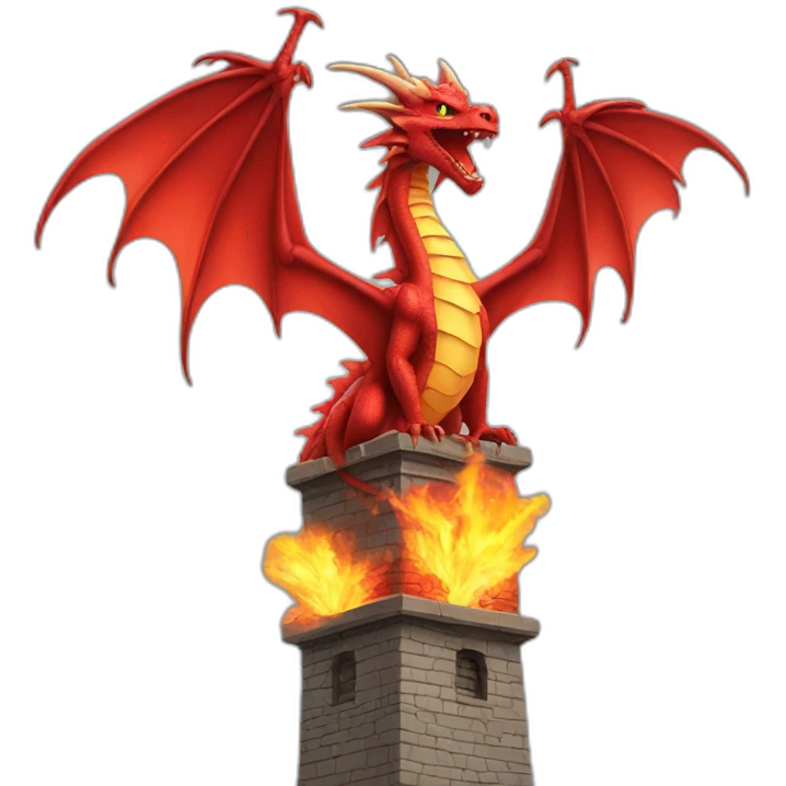 Red Dragon breathing fire on tower emoji