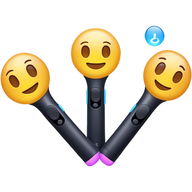 Clash of Clans aesthetic: Cinematic Playful PlayStation Move Controllers Portrait Emoji, rendered in a 3D vector-style similar to standard emojis with minimal shading and bold, simplified shapes. A compact, distinct form with signature details, softly glowing with a cutting-edge console technology charm. Simplified yet unmistakably iconic, highly detailed and consistent, glowing with a soft radiance and high shine. Stylized with a touch of technological advancement and a soft glowing outline, capturing the essence of a beloved gaming relic with a friendly, playful manner! emoji