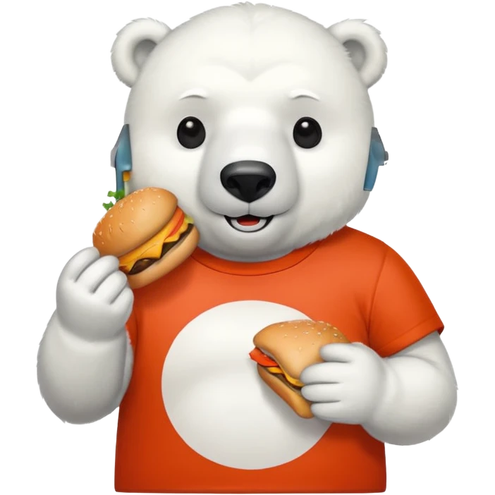 polar bear with burger wearing red orange tshirt emoji