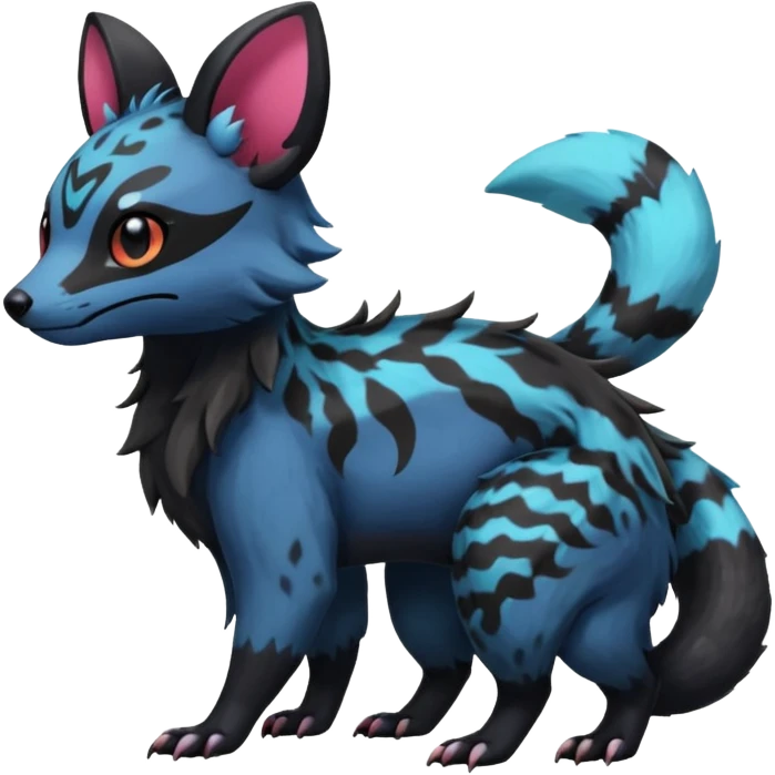 Rare exotic cute epic aesthetic gothic colorful Salandit-Eevee-Civet-species-Fakemon-hybrid-creature, with markings, full body emoji