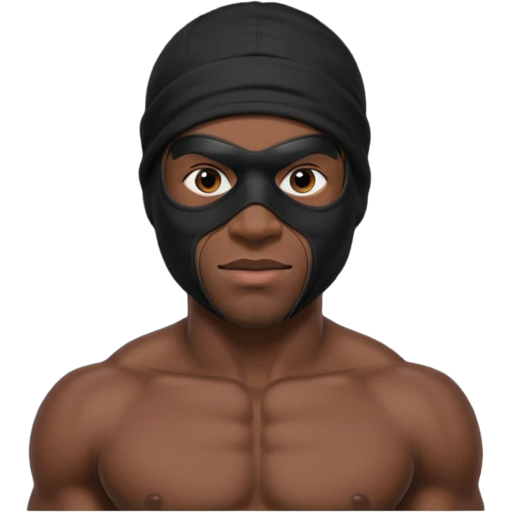smug muscular african male black ski mask wearing guy with no top emoji