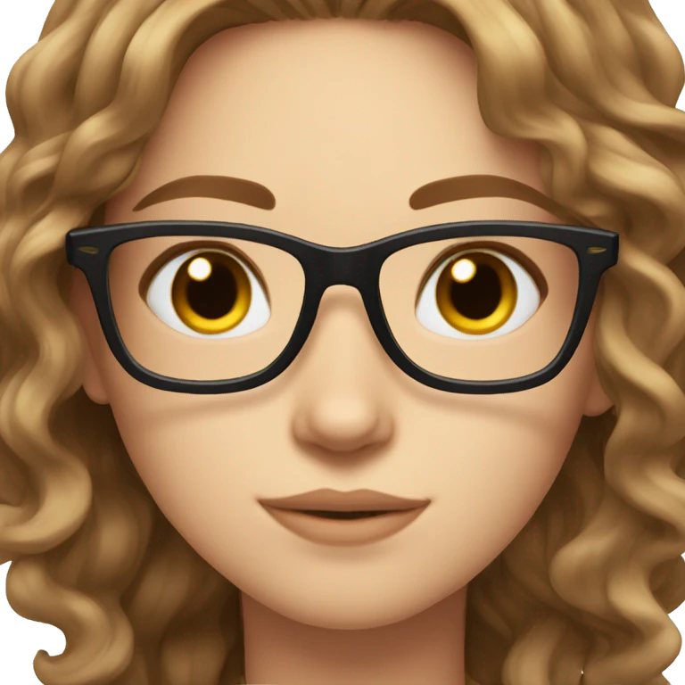 Long brown wavy hair brown eyes glasses with black cat  emoji