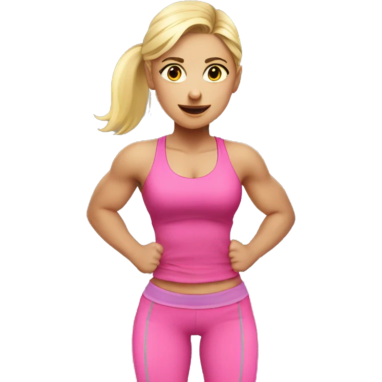 blond girl doing squats at the gym with pink clothes emoji
