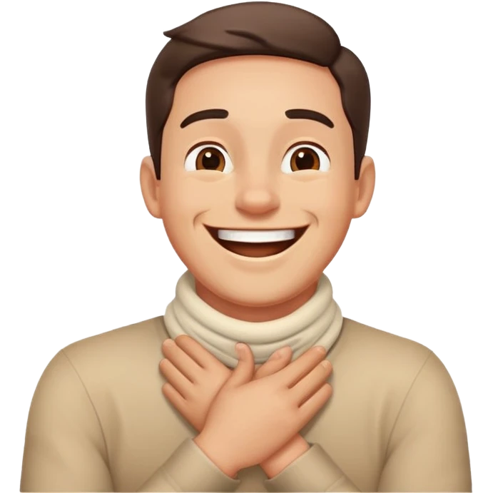 A man with hands crossed around his neck laughing  emoji