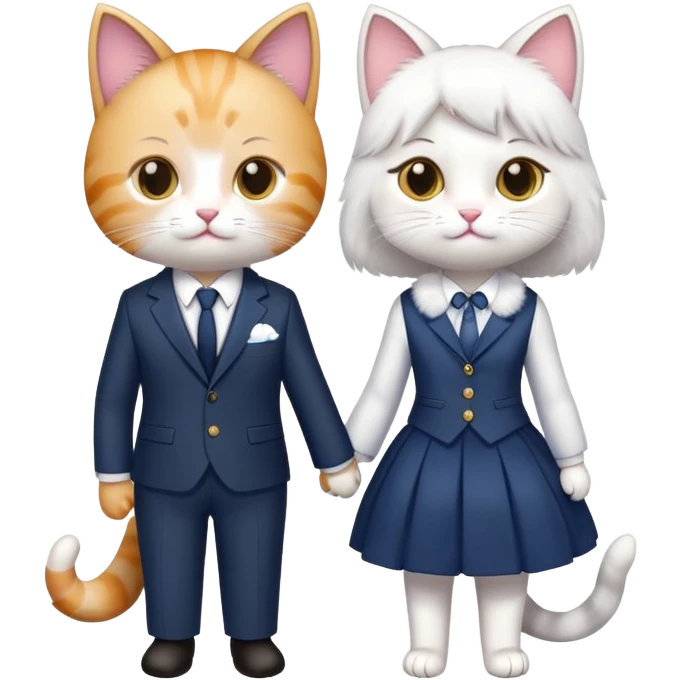 Two cute cats, one boy cat wearing a suit and one girl cat wearing a dress  emoji