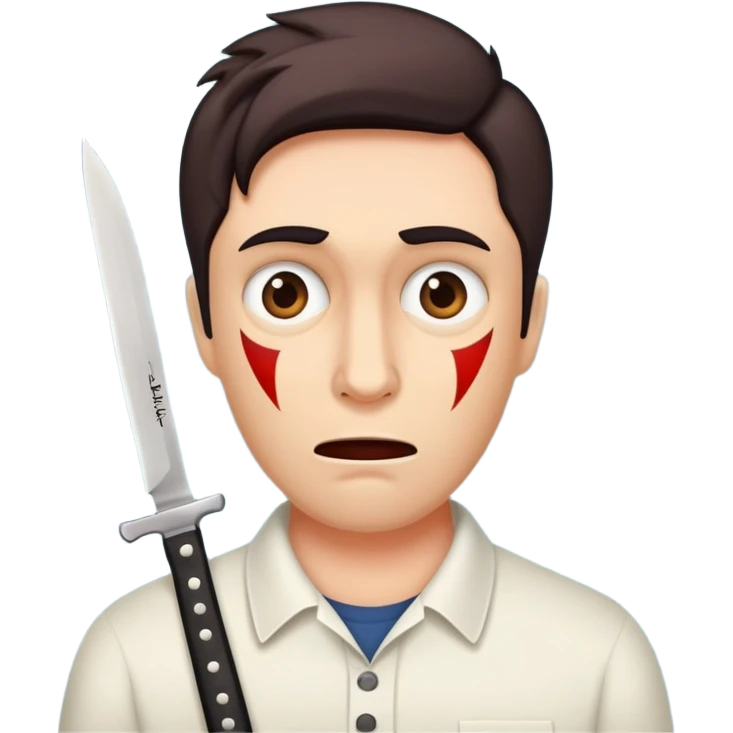 ‘knife play’ as text with a quizzical horny expression above it emoji