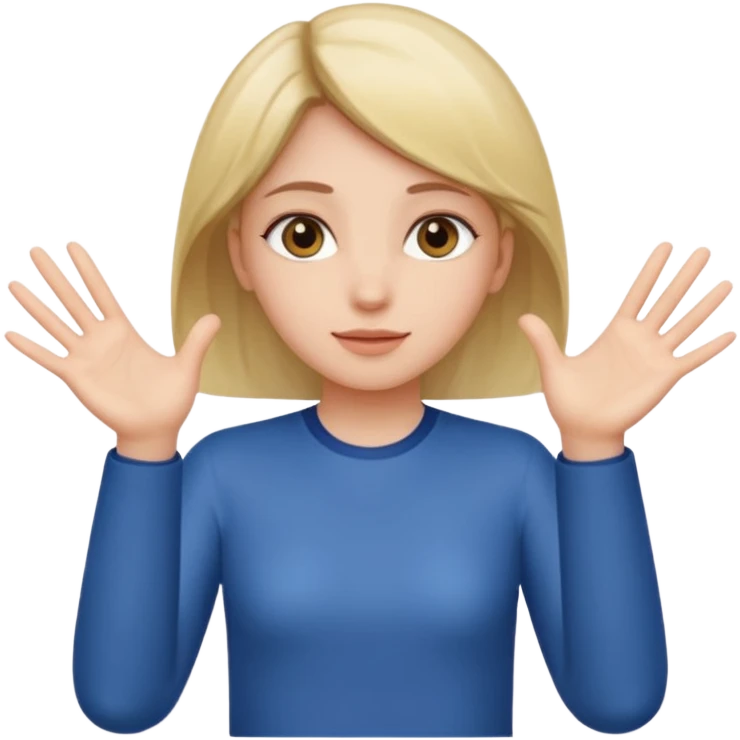 Girl with two hands in front out palms facing upwards and hands in front of her LOWER and her left hand slightly lower than her right hand emoji