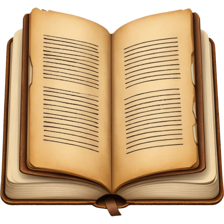 Open Brown leather bound book with scribbled handwritten notes inside emoji