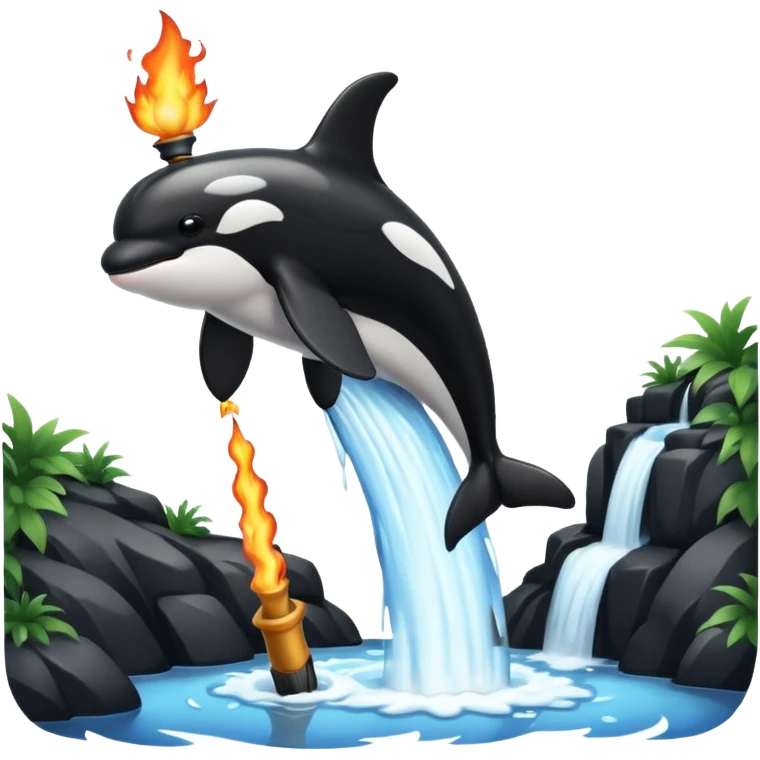 an orca on a waterfall using a firewand emoji