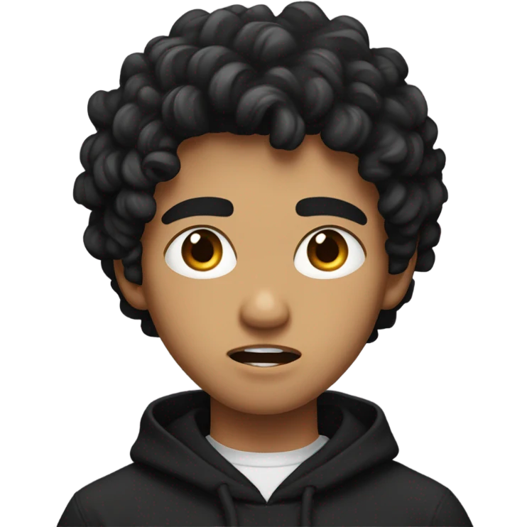 a young male with medium skin and curly black hair, wearing a black hoodie, angry expression emoji