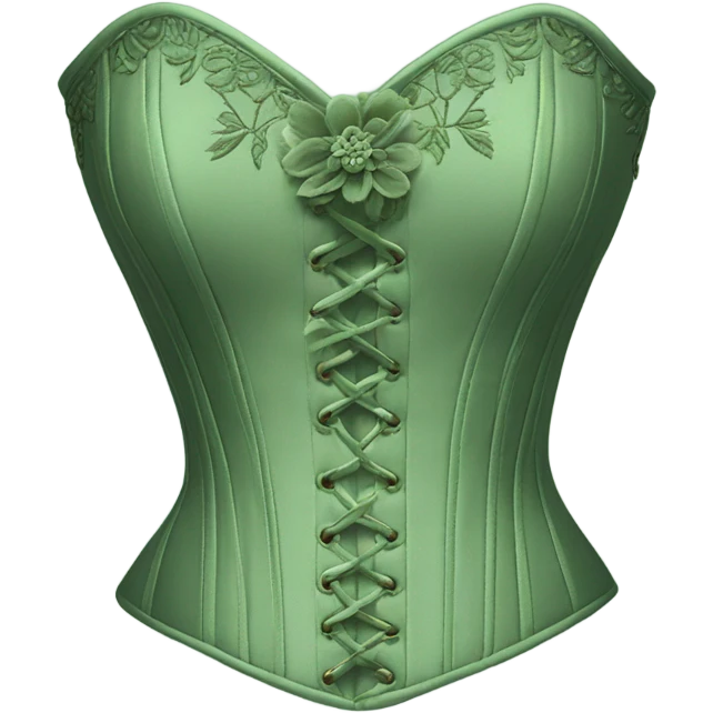 Sage green corset with flower embroidery, isolated emoji