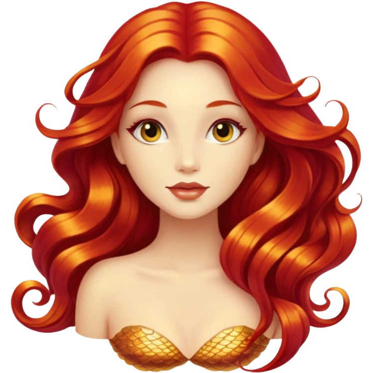 Beautiful and elegant golden mermaid with red long hair emoji