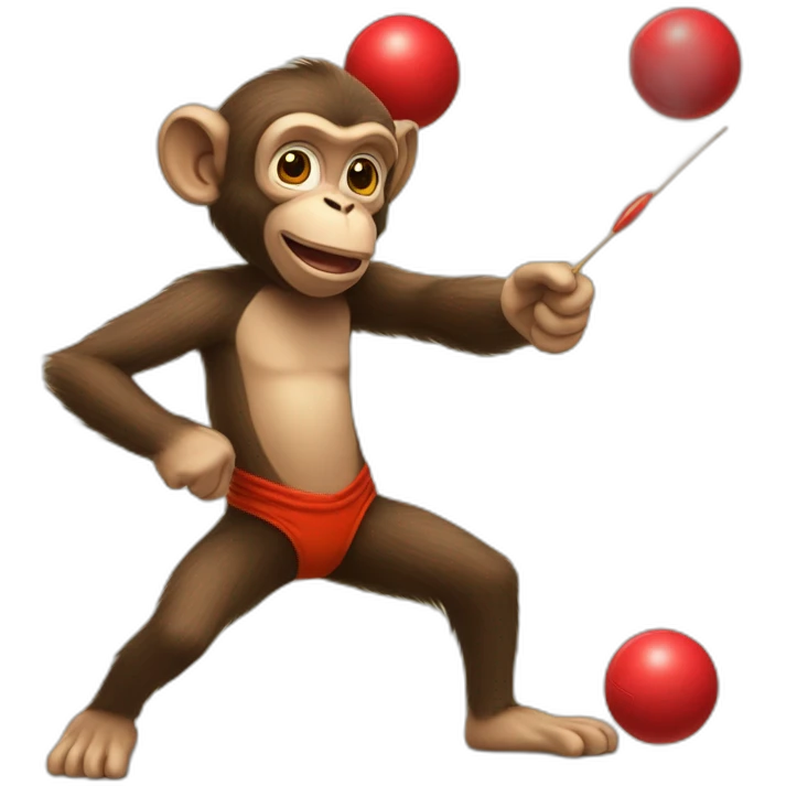 A monkey throws darts at a red ball emoji