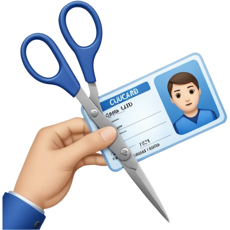 Scissors cutting an ID card in 2 parts.hyper realistic emoji