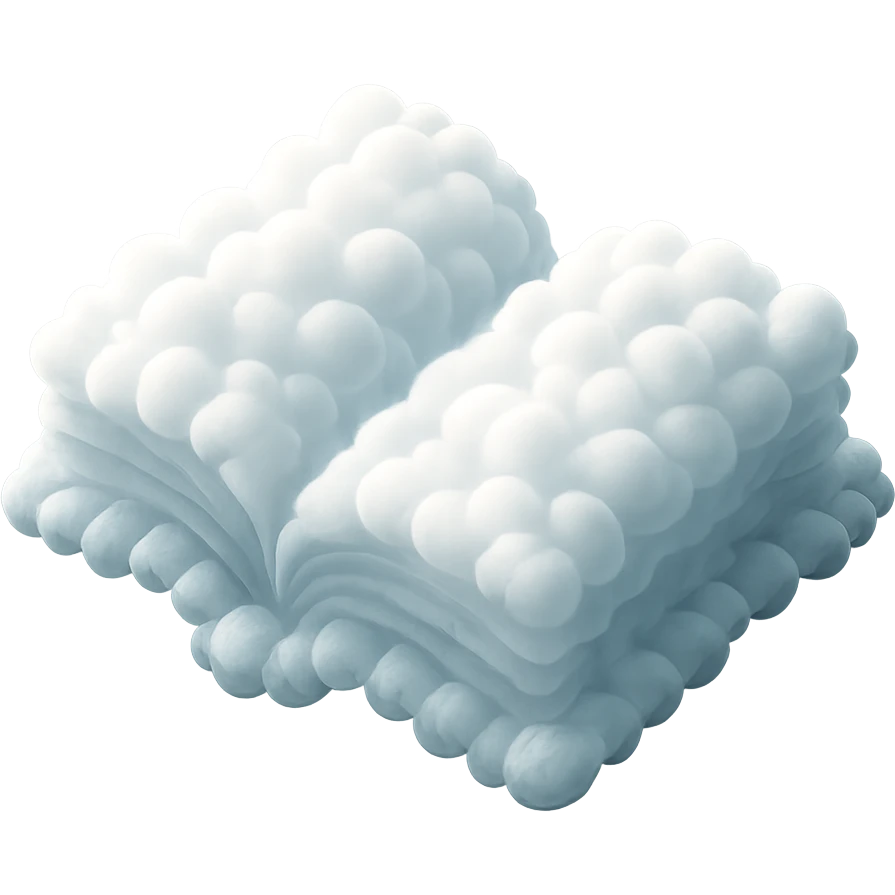 top view of a thick open book made entirely of small, very bright white fluffy convex clouds, matte glass style emoji