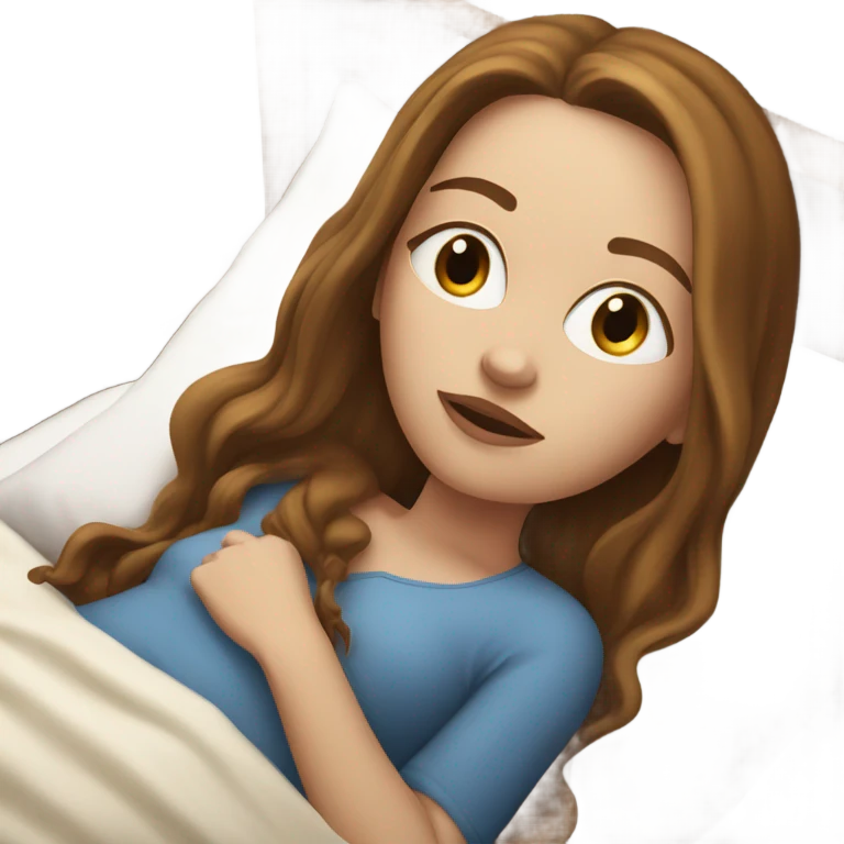 White girl with long brown hair in bed emoji