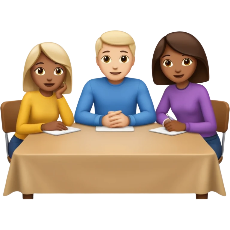 emojis de 3 personas en una mesa debatiendo ideas emoji