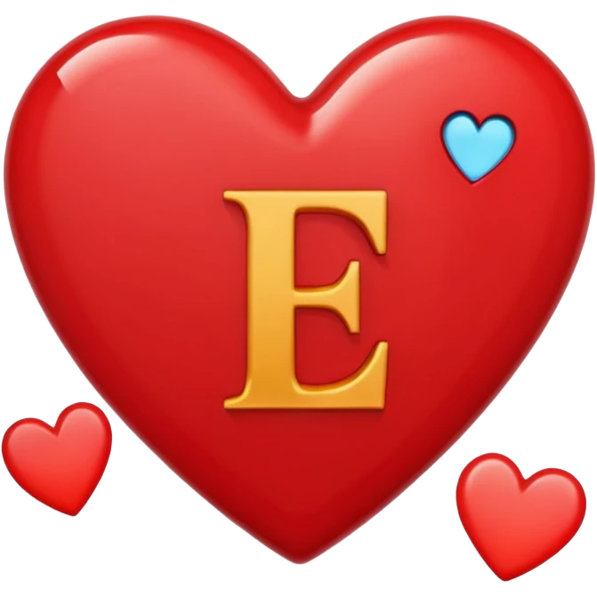 Small broken heart emojis around the letter E emoji