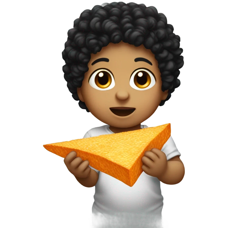 White baby with black curly hair eating Doritos  emoji