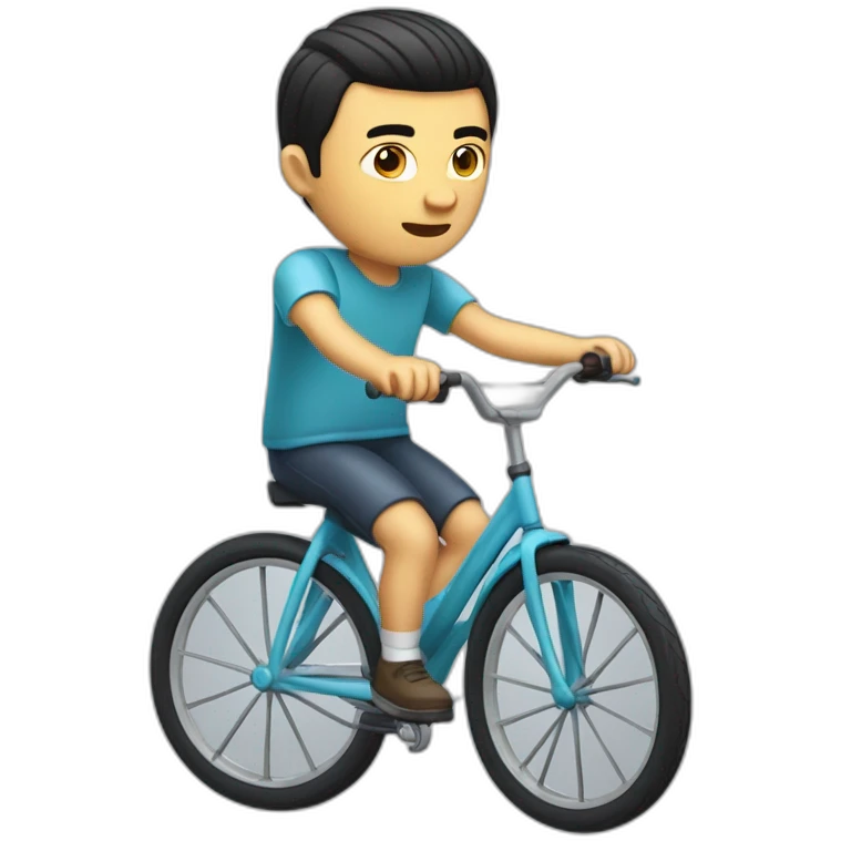 white skin men with short black hair riding a funny and miniature toy bicicle emoji